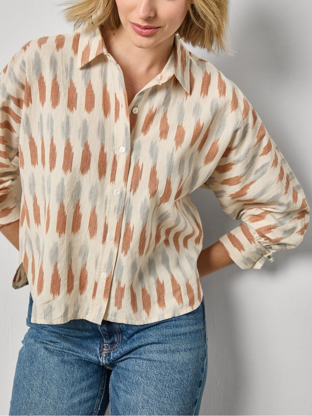 Lilla P Ikat Dolma Sleeve Button Down Shirt